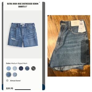 Brand new (with tags) 
Hollister Ultra High-Rise Distressed Denim Shorts 5" 4/27